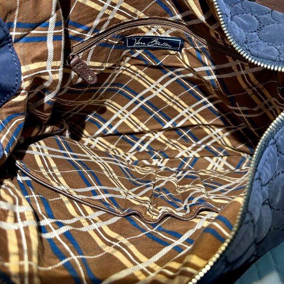 Vera Bradley WILDWOOD PARK Large Navy Quilted Leather Trim Travel Shoulder Bag - Picture 7 of 12